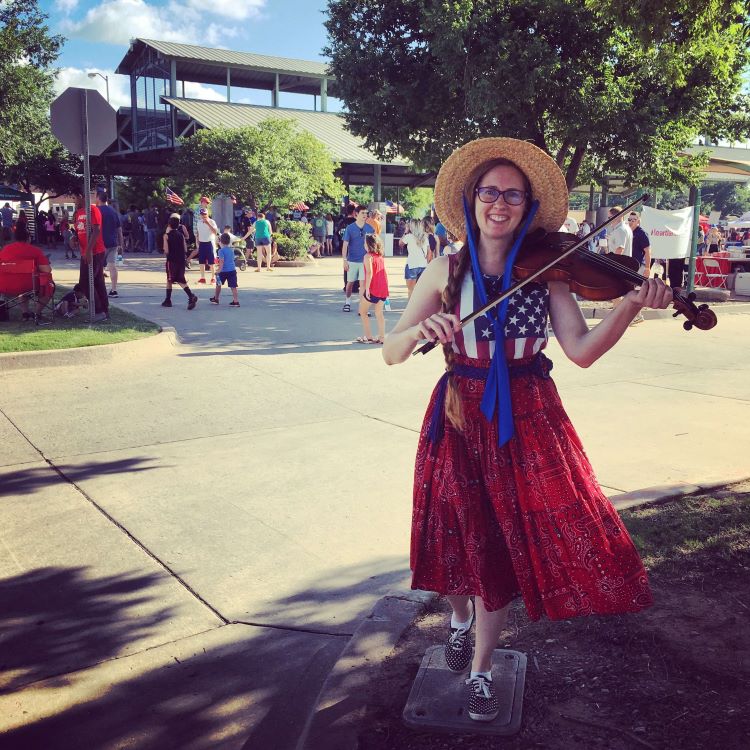 Minna Biggs plays fiddle at 2019 Liberty Fest in Edmond Oklahoma.